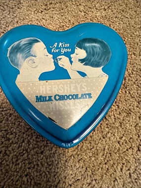 Vintage Heart-Shaped Hershey's Tin Decor Blue & Red